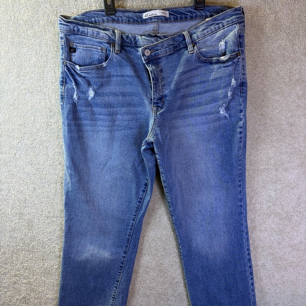KanCan Jeans Womens 32 (Fits 36x30) Blue Distressed Straight Leg Denim 210317
